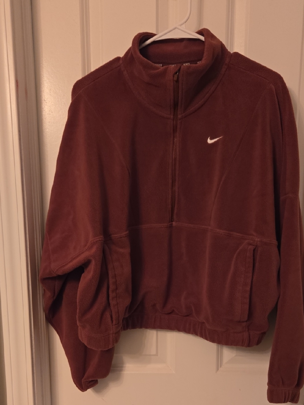 Nike Women's Half-Zip Fleece Pullover Jacket - Maroon with White Swoosh